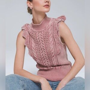 WHITE HOUSE BLACK MARKET STONEWASH PINK SLEEVELESS MOCK NECK SWEATER LARGE